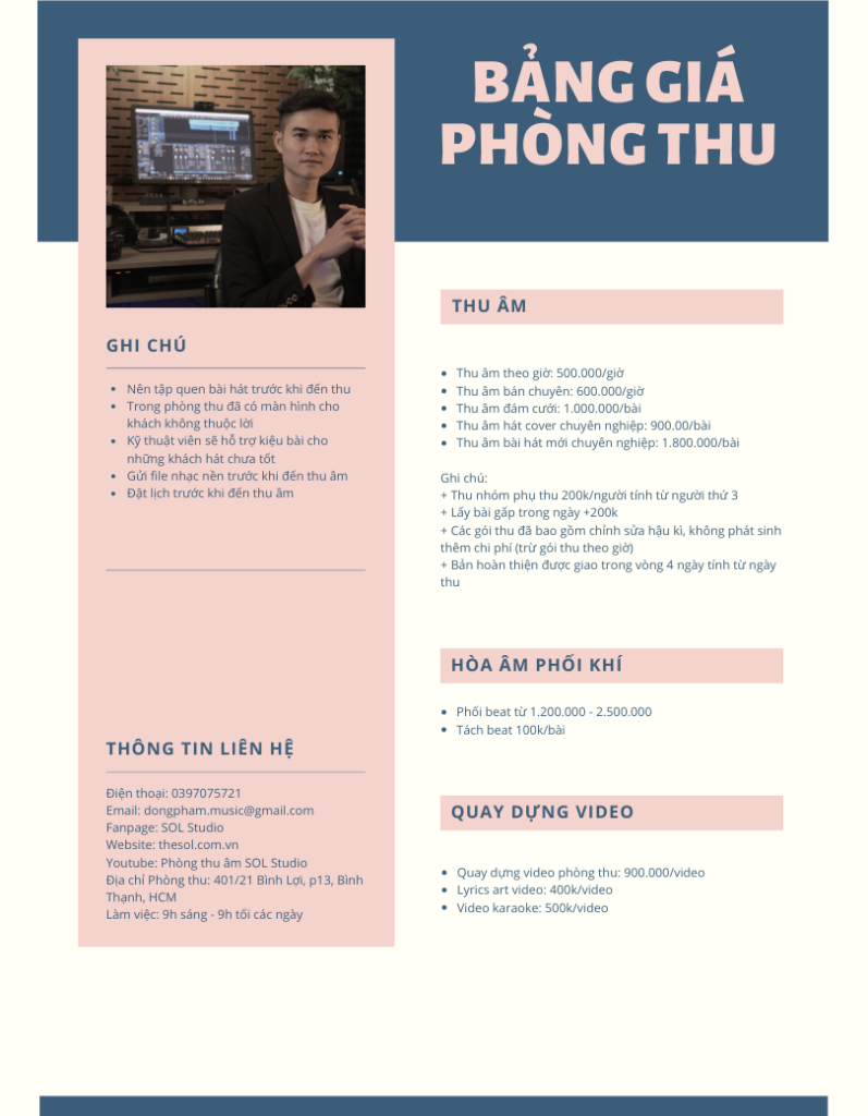 Phòng thu âm SOL Studio 1 bảng giá phòng thu sol studio